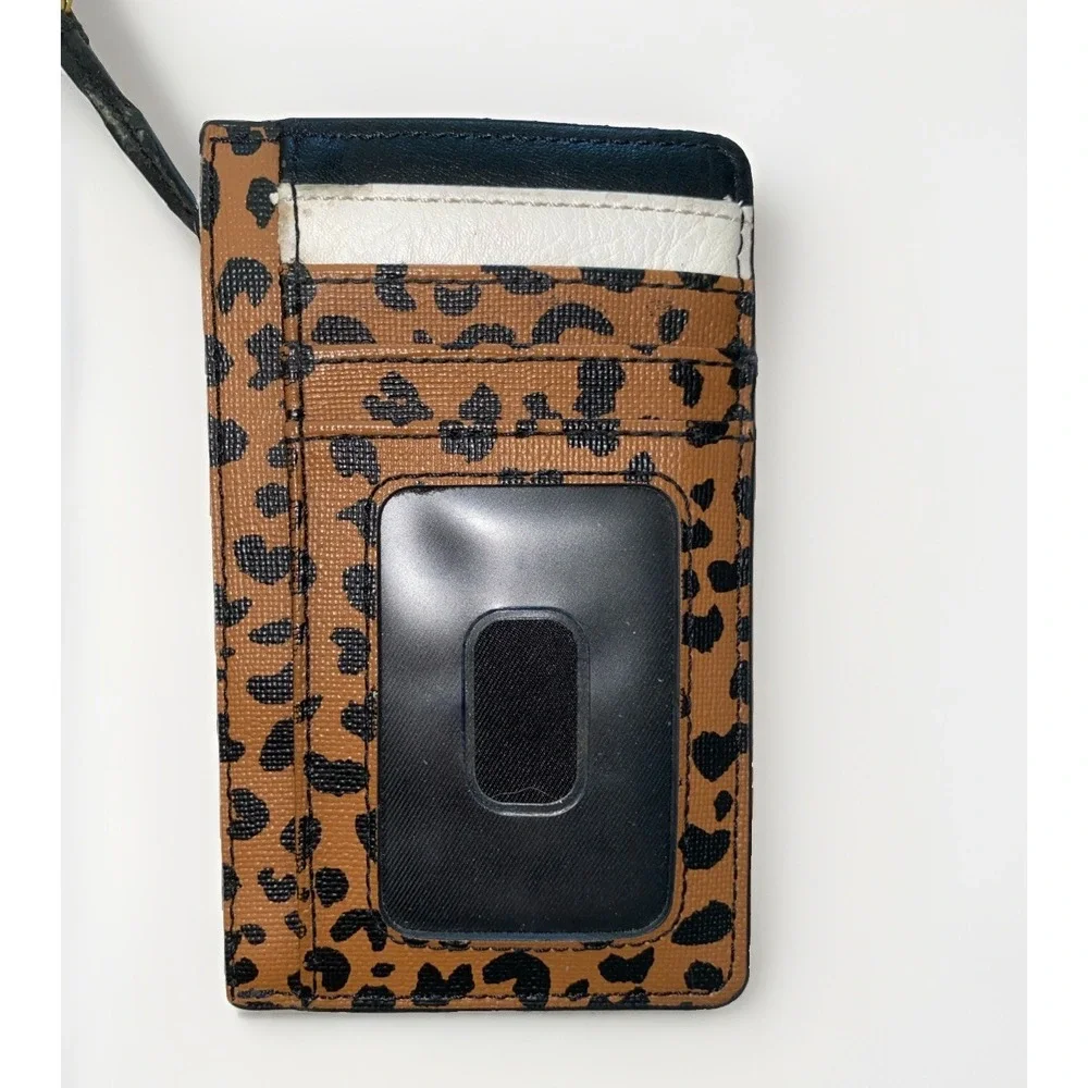 Fossil Leopard Women's Zip Card Wallet Case With Key Chain